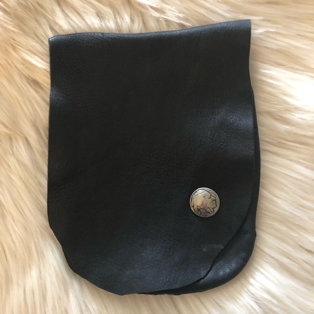 Black Leather Pouch with Silver Indian head coin belt bag